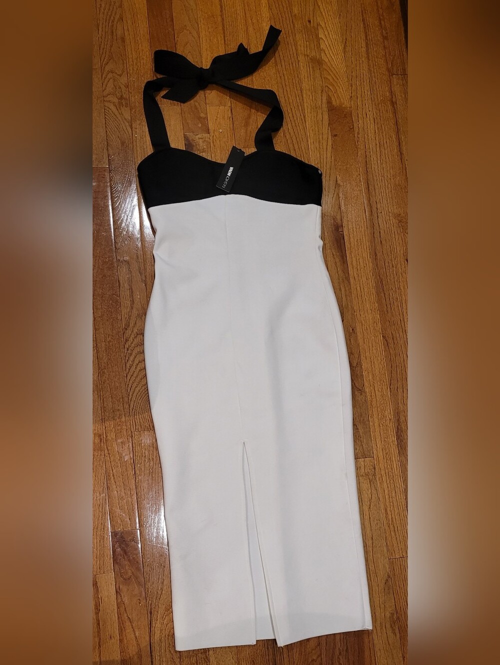 Fashion Nova Black and White Strap Midi Dress